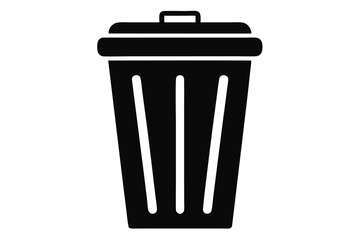 Black Waste Bin with Lid, Disposal Container, Garbage Management Icon, Solid Fill