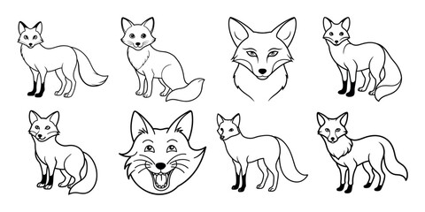 Fox silhouette set vector big pack of fox illustration and icon Set