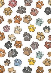 Fototapeta premium Colorful Dog Paw Prints Seamless Pattern Background
