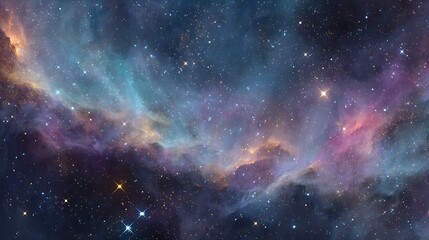 Fototapeta premium Space nebula, 4k illustration, colored background, futuristic space elements, black wallpaper with stars