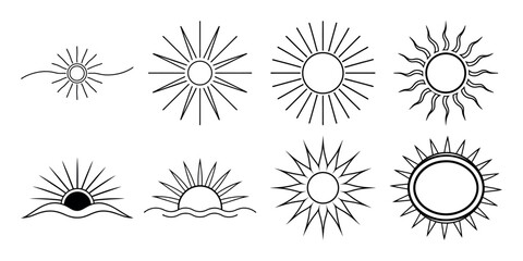 Obraz premium Vintage sun silhouettes Icon collection On White Background
