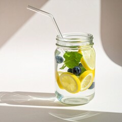 Infused water lemon, blueberry with clear glass