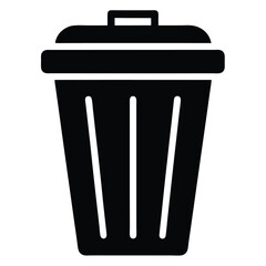 Black Recycling Bin Vector Illustration, Trash Container Icon, Waste Management Symbol