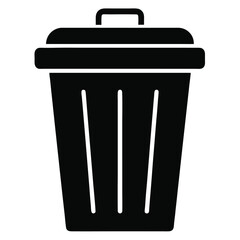 Isolated Black Trash Can Illustration with Lid and Handle Symbol