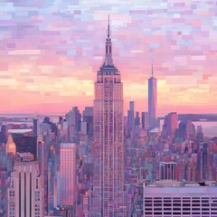 Naklejka premium Pastel New York City skyline at sunrise