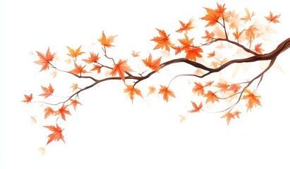 Autumnal Branch with Falling Leaves
