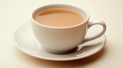 A cup of tea on a wooden table by a window, with steam rising.