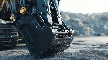 Close-up of a heavy-duty tracked vehicle in a construction site