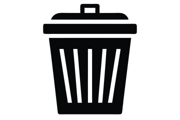 Black Silhouette of a Trash Can with Lid and Vertical Stripes