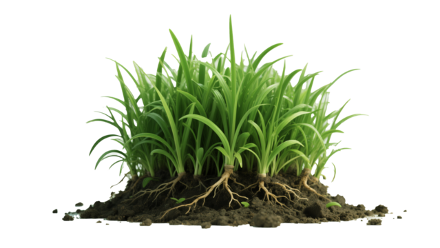 Grass, Soil Roots, Fresh Green Plant Isolated On White Transparent Background PNG Object Cut Out Social Media Modern Minimal Editable Banner Label Poster 4K Download
