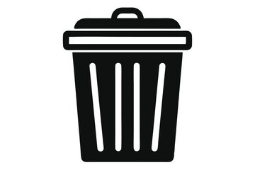 Black Solid Trash Bin Icon with Lid and Handle, Vector Graphic