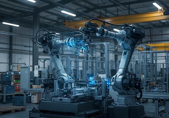 Fototapeta premium Precision's Dance: Robotic Assembly Line