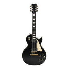 Naklejka premium Black electric guitar front view with golden hardware