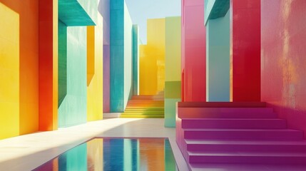 Obraz premium Vibrant, colorful architectural pathway with pool