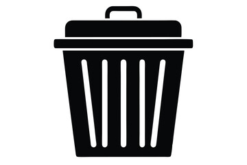 Black Waste Bin Container Icon with Lid and Handle Vector Illustration