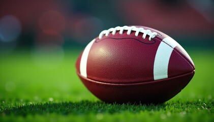 Close-up of an american football, laces in focus , ball, game