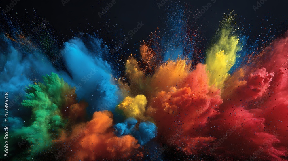 Poster product display frame with colorful powder paint explosion