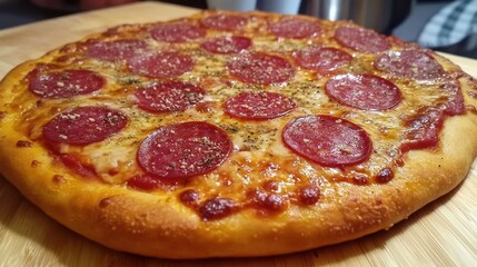 A small pizza with cheese and herbs on a white background.