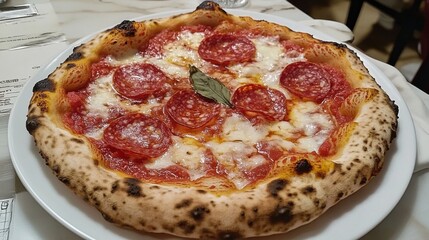 A small pizza with cheese and herbs on a white background.