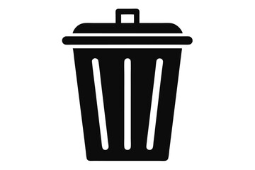 Black Trash Can Icon with Lid and Slots for Waste Disposal Symbol