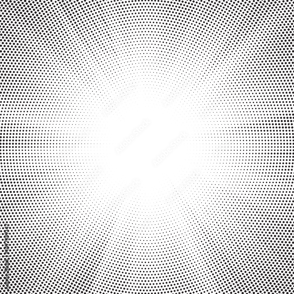 Poster Halftone gradient sun rays pattern. Abstract halftone vector dots background. monochrome dots pattern. Vector background in comic book style with sunburst rays and halftone. Retro pop art design.