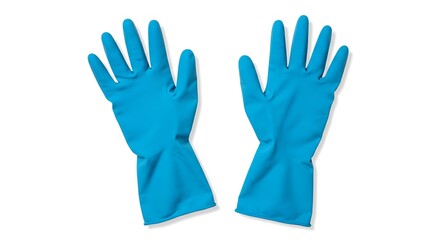 Obraz premium Blue Rubber Cleaning Gloves Isolated on White Background Representing Hygiene Sanitation Protection and Cleanliness for Household Chores Spring Cleaning Dishwashing Gardening