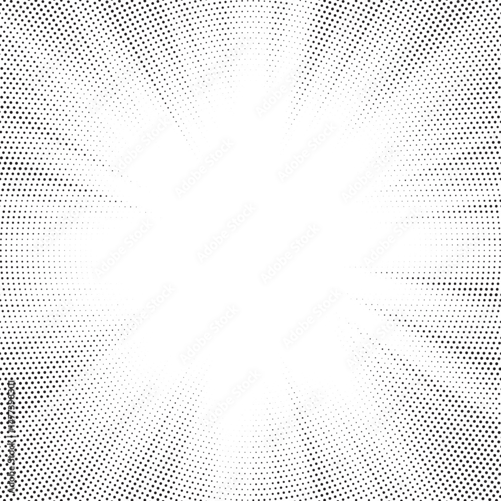 Fototapete Halftone gradient sun rays pattern. Abstract halftone vector dots background. monochrome dots pattern. Vector background in comic book style with sunburst rays and halftone. Retro pop art design.