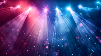 Colorful Stage Lights Shining Brightly in Dark with Sparkling Effects