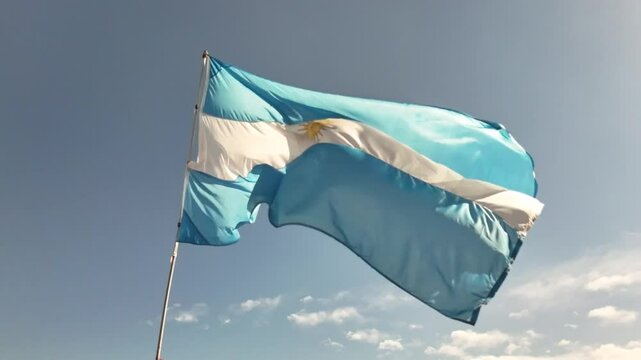 bandera argentina flameando cielo zul