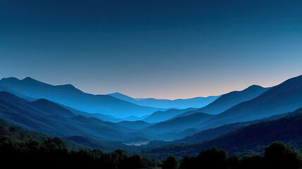 Fototapeta premium Mountain silhouette under twilight sky, serene blue tones blending into dusk, nature's quiet grandeur