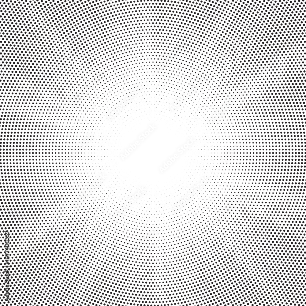 Fototapete Halftone gradient sun rays pattern. Abstract halftone vector dots background. monochrome dots pattern. Vector background in comic book style with sunburst rays and halftone. Retro pop art design.