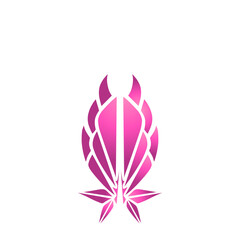 Fototapeta premium Abstract floral symbol in vibrant pink hues against a black backdrop