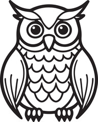 Hand-drawn line art of a wise owl resting on a branch, ideal for nature-themed designs, wildlife illustrations and mystical concepts