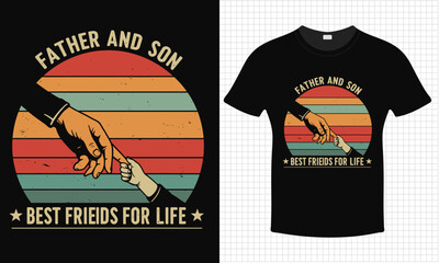 Father and Son Best Friends for Life T-Shirt Design | Retro Father’s Day Shirt Featuring Father and Son Hand Graphic | Fatherhood Retro Sunset | Vector Print