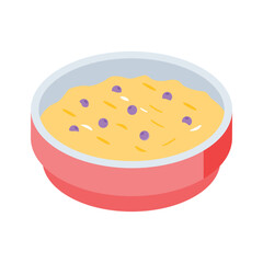 A isometric style icon showing cereal bowl breakfast