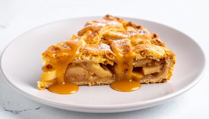 apple pie on a plate with creamy 