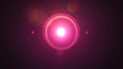 Bright pink circle with concentric rings, lens flares on dark background