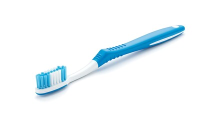Blue Toothbrush Isolated on White Background Close Up for Dental Hygiene Oral Care and Personal Health and Wellness Routine Still Life Photography