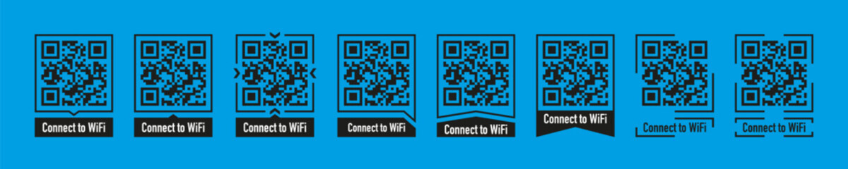 Set of black QR codes with 