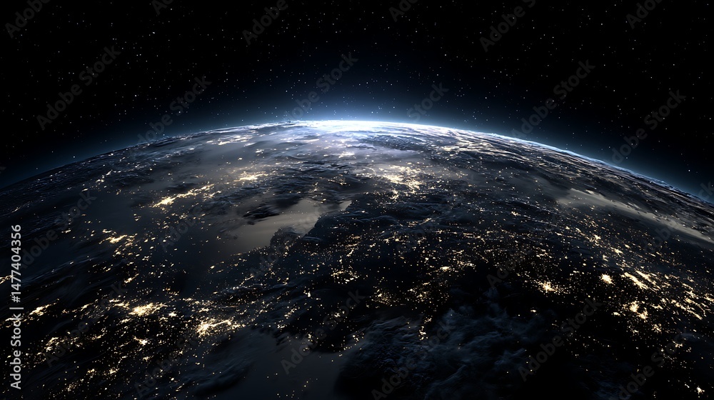 Poster nightly planet earth in dark outer space