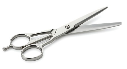 Obraz premium Professional Hair Scissors Isolated on White Background Precision Cutting Instrument for Barbers Hairstylists Cosmetologists Ideal for Hairdressing Salons Silver Sharp Open Blades