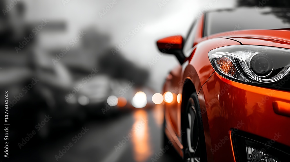 Poster new car, background with selective focus and copy space