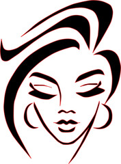 Elegant female face – vector line art illustration

