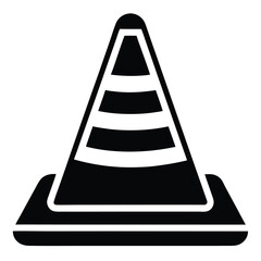 Black Traffic Cone Icon with Horizontal Stripes, Road Safety Warning Sign