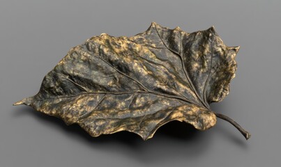 Dried leaf, autumn, studio, grey background, nature texture