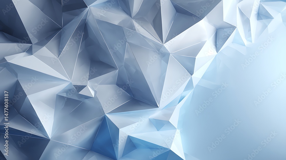 Poster Modern geometric 3d mosaic graphics lowpoly template as backdrop abstract background with polygons squares and lines pattern for presentation and copy space banner gray and blue design elements