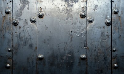 Fototapeta premium Textured metal surface, showing horizontal panels with rivets and wear marks