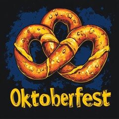 A pretzel on a blue background with the word Oktoberfest written below it.