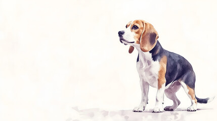 Watercolor Illustration of cute Beagle dog on White Background.