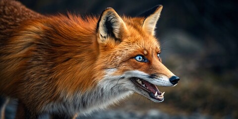 Obraz premium Striking Red Fox Portrait – Intense Blue Eyes and Vibrant Fur